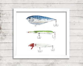 Saltwater Lure Watercolor Print. Fishing Watercolor. Fisherman Art. Ocean Art. Coastal Decor. Nautical Print.