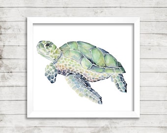 Kemp's Ridley Watercolor Print. Sea Turtle Art Print. Turtle Illustration. Nursery Kids Room Decor. Nautical Print. Coastal Art.