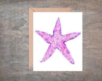 Starfish Card. Single card or 4 card set. Pink Starfish. Blank Card. Nautical Card. Coastal Card.