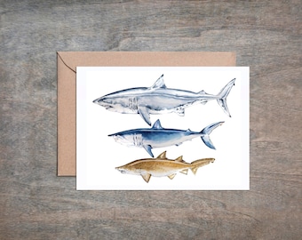 Maneaters Blank Note Cards - Set of 4. Scientific Illustration Prints. Watercolor Print. Shark Art.
