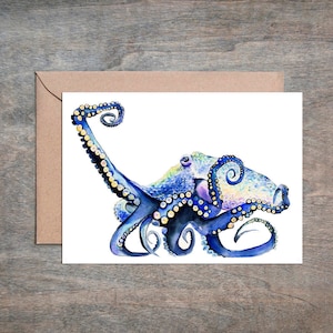 Cartão de arquivo Great Pacific Octopus. Cartão único ou conjunto de 4 cartões. Cartão em branco. Arte de polvo. Impressão de polvo.