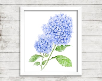 Blue Hydrangea Floral Watercolor Print, Hydrangea Art Print, Hydrangea Painting, Hydrangea Farmhouse Decor, Watercolor Floral Painting