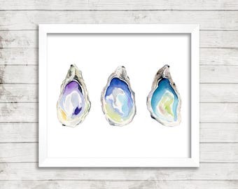 Oyster Watercolor Print. Oyster Art. Watercolor Art Print. Ocean Art Print. Coastal Art. Shell Art. Beach House Print. Beach House Art.