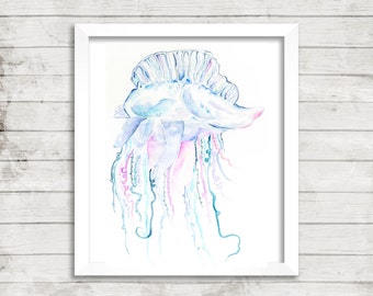 Jellyfish Watercolor Print. Jellyfish Art. Watercolor Nautical Art Print. Fine Art Print. Coastal Art. Beach House Decor. Kids Room Decor.