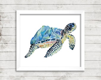 Sea Turtle Watercolor Print. Turtle Art. Turtle Illustration. Sea Turtle Art Print. Nursery Kids Room Decor. Nautical Print. Coastal Art.