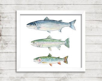 Trout Watercolor Print. Fish Art Print. Trout Art. Fish Art. Pond Life Nature Decor. Fisherman Dad Wall Art. Trout Illustration.