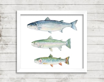 Trout Watercolor Print. Fish Art Print. Trout Art. Fish Art. Pond Life Nature Decor. Fisherman Dad Wall Art. Trout Illustration.