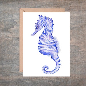 Cartão Cavalo-marinho. Cartão Náutico. Cartão único ou conjunto de 4 cartões. Cartão em branco. Arte Cavalo-marinho. Impressão Cavalo-marinho.