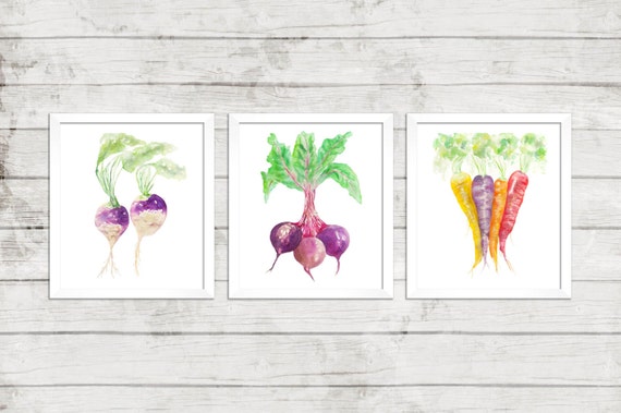 Vegetable Art Print. Watercolor Vegetables. Beets Turnip Carrots Art. Veggie Watercolor. Farmers Market. Kitchen Decor. Kitchen Art.
