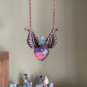 Electroformed synthetic opal heart and wings