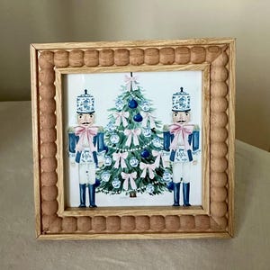 Christmas Nutcracker Chinoiserie Watercolor Print in Wood Beaded Frame/Tabletop Decor/Christmas Decoration/Hostess Gift