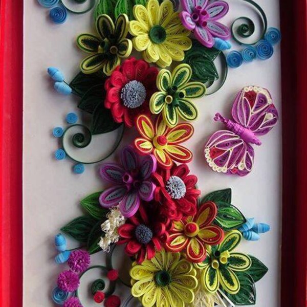 Handmade Quilling Paper Flower Wall Art, 3D Art Ideal for Framing, Flowers Present for Mother's Day, Garden Wall Decor, Room Wall Hanging