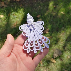 Adorno navideño de ángel hecho con filigrana, decoración navideña de papel, decoración para el árbol del hogar, adornos navideños únicos, adorno para árbol blanco, regalo de Navidad