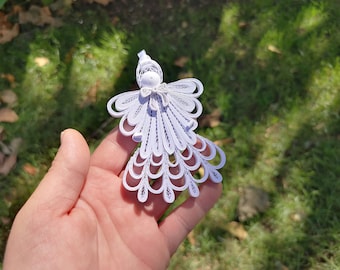 Angel Quilled Xmas Ornament, Paper Christmas Decoration, Home Tree Decor, Unique Christmas Ornaments, White Tree Ornament, Christmas Gift