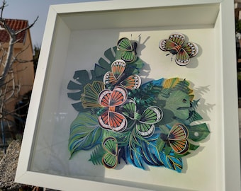 Butterfly Quilled Paper Wall Art, 3D Handmade Decoration, Painting Quilled Decor