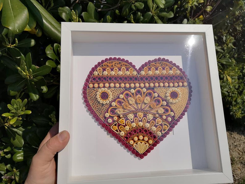 Quilled Heart Wall Ornament Paper Heart Home Decor Framed Etsy