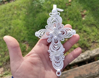 Cross Paper Quilling Ornament, Paper Home Decoration, Unique Paper Design, Christian Unique Gift, Hanging White Cross, Gift for Her Him