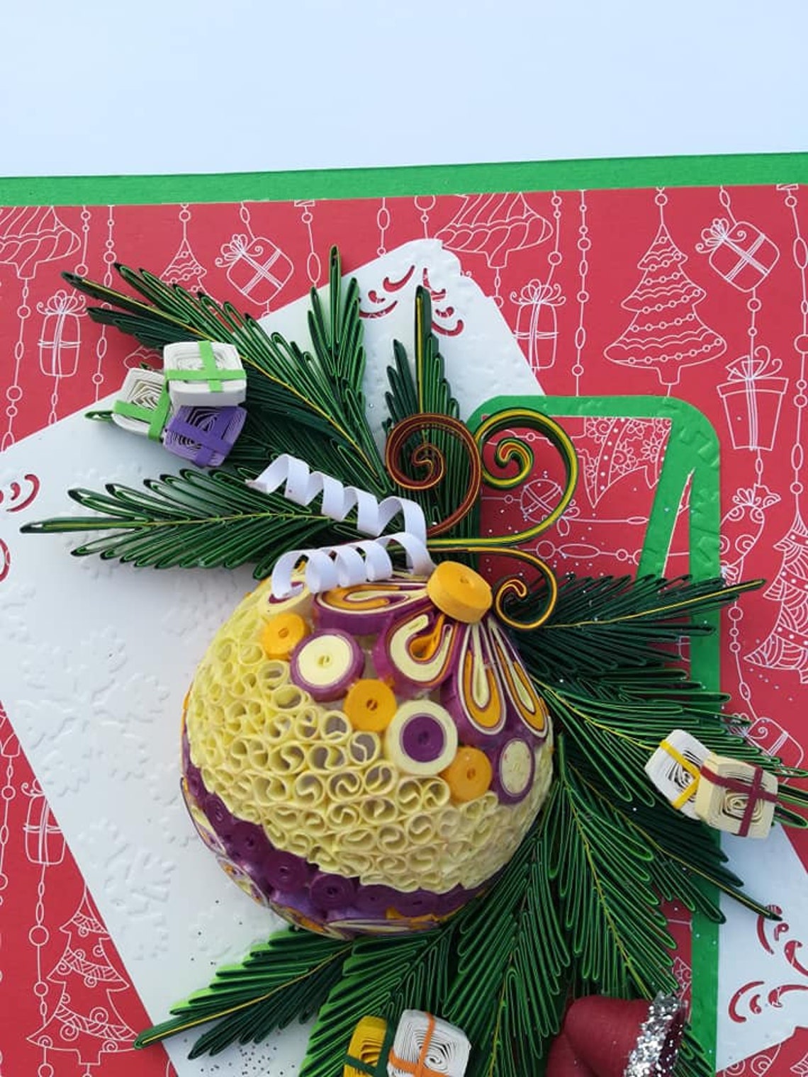 Paper Quilling Quilled Xmas 3D Bell Card Christmas Quilled Etsy