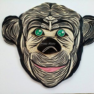 Decorazione murale con scimmietta in carta quilling, decorazione murale con cornice fatta a mano, decorazione murale con animali di carta, regalo per compleanno, decorazione murale unica fatta a mano