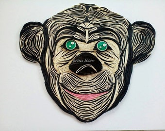 Monkey Paper Quilling Wall Art, Framed Animal Design for Kids Room or Nursery