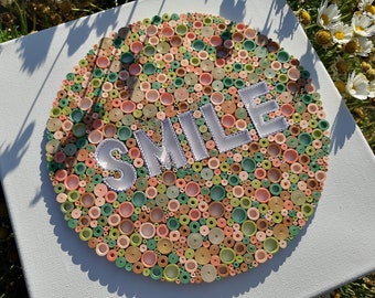 Smile, "Smile" Paper Word on Canvas, Edge Quilled Calligraphy Design, Geometry Quilling Wall Art, Unique Gift, Birthday, Handmade Art Decor