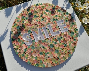 Quilled Geometric Smile Art, Handmade Canvas Wall Decor, Quilling Home Decor
