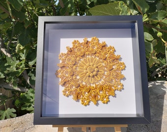 Metallic Gold Quilled Paper Mandala, Quillling Paper Wall Art, Chakra Handmade Decor, Spiritual Framed Paper Art, Wedding Birthday Home Gift