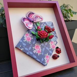 Decorazione murale con quilling di carta, arte floreale con quilling, composizione floreale 3D con cornice in carta, decorazioni uniche per compleanni o matrimoni, fiori di carta che sbocciano
