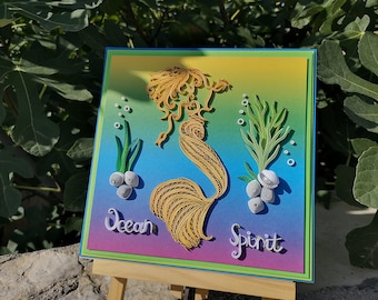 Quilled Mermaid Wall Art: Gold Paper Design, Coastal Decor