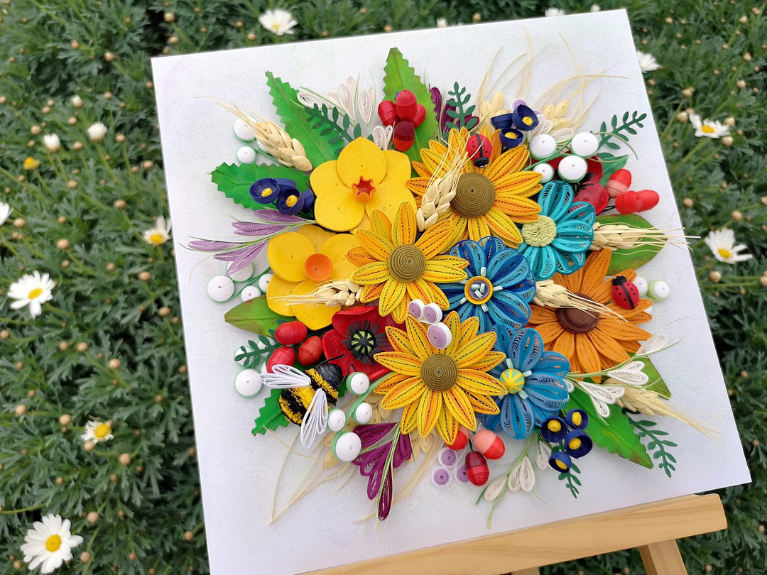 3D Quilling Paper Floral Art, Framed Botanical Wall Decor, Handmade ...