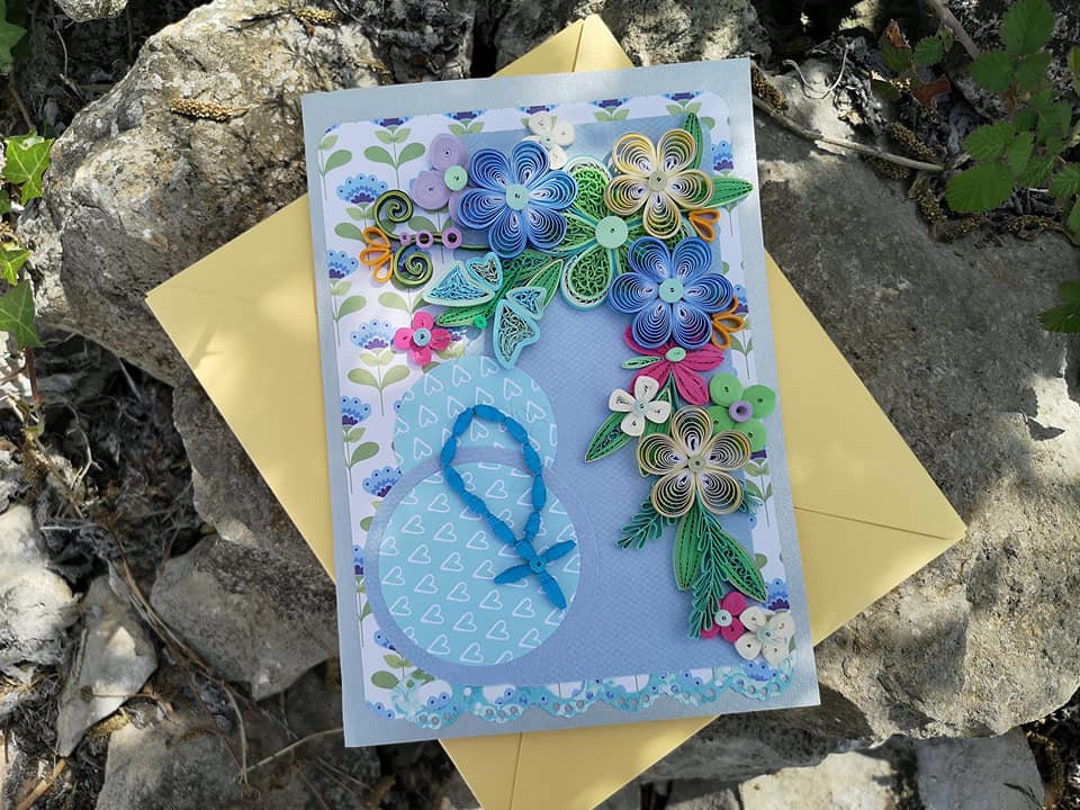 Paper Baptism Card, Quilled Floral Card, Quilling Handmade Card, Boy or