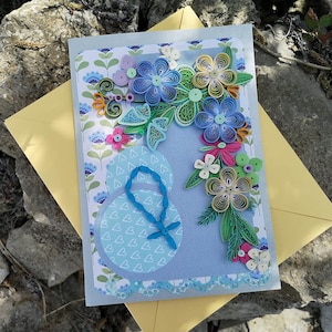 Biglietto di battesimo in carta, biglietto floreale quilling, biglietto fatto a mano con quilling, biglietto di battesimo per bambino o bambina, biglietti di quilling in carta, regalo unico fatto a mano