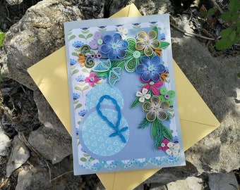 Quilled Paper Card, Handmade Floral Rosary Design, Unique Anniversary Card, Birthday, Wedding