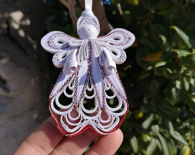 Angel Christmas Paper Ornament, Quilling Xmas, Housewarming Decor, All