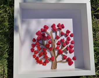 Quilled Paper Heart 3d Tree Art, Blooming Love Tree Wall Decor, Flourish Framed Love Tree, Unique Paper Picture, Anniversary Wedding Gift