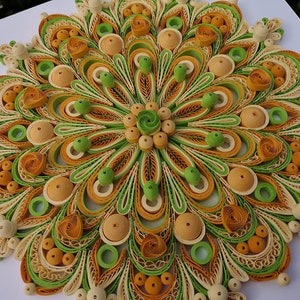 Decorazione murale con mandala giallo in carta quilling, arte con carta quilling, motivo mandala incorniciato, regalo per la casa, compleanno, anniversario, arte fatta a mano