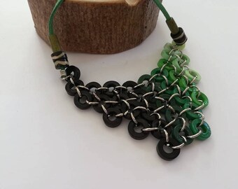 Paper Beaded Necklace, Green Black Statement Necklace Gift for Her, Mother Day Gift from Daughter Jewelry, Green Quilling Necklace, Unique