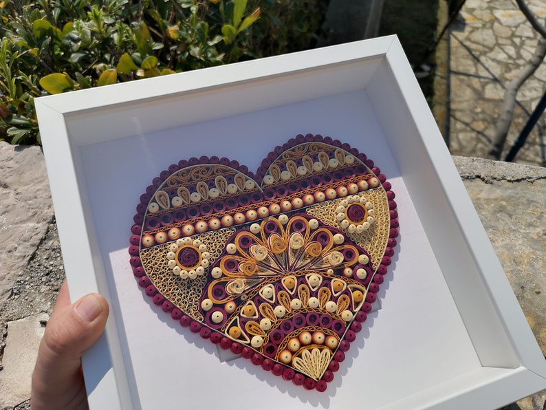 Quilled Heart Wall Ornament Paper Heart Home Decor Framed Etsy