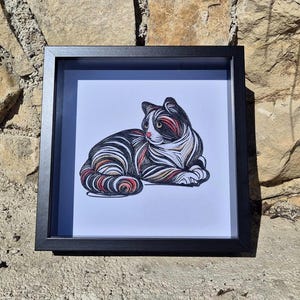 Decorazione murale con gatto incorniciato e quilling, decorazione di carta con gatto soriano, decorazione per la casa con animali, regalo per amanti degli animali, arte quilling stravagante, decorazioni uniche per la cameretta dei bambini