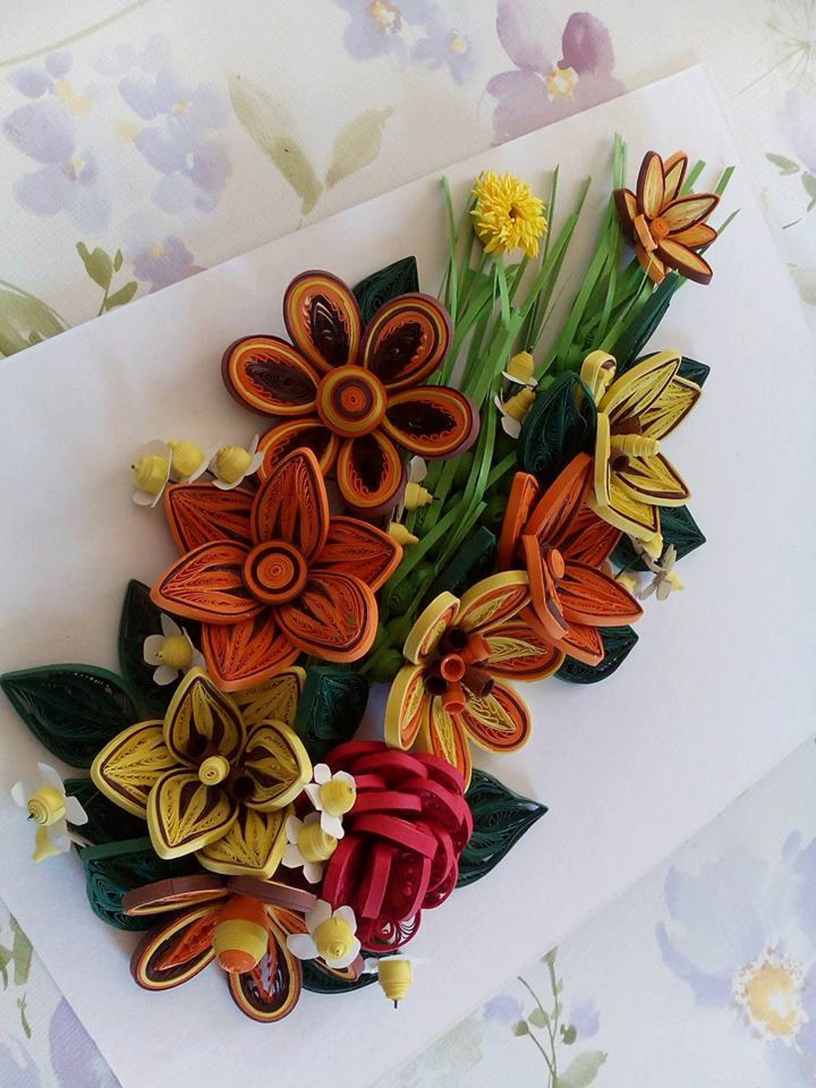 Colorful spring flowers.Quilling art.Quilling wall Etsy