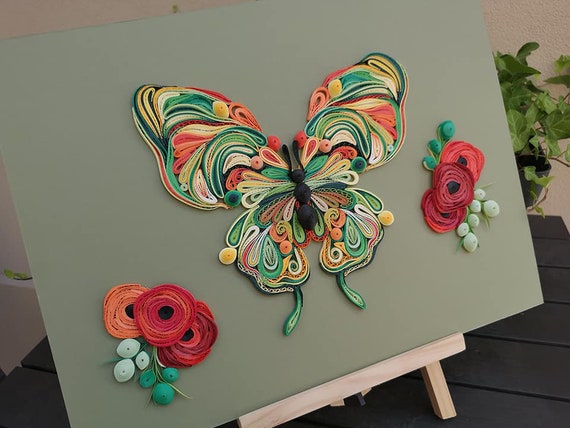 Colorful Paper Quilled Butterfly Multicolored Butterfly Wall Etsy