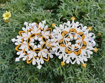 Kerstquilling sneeuwvlokset, papieren boomversieringen, unieke boomversieringen