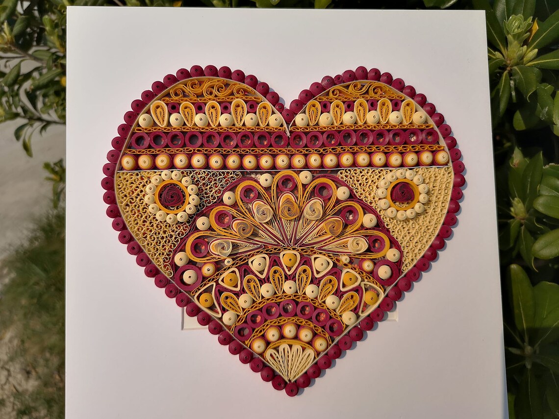 Quilled Heart Wall Ornament Paper Heart Home Decor Framed Etsy