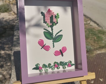Framed Quilled Flower Art, Handmade 3D Paper Wall Decor in Pink Frame, Mother's Day, Valentine's Day, Birthday, Wedding, Anniversary