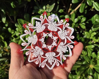 Quilled Snowflake Christmas Ornament, Handmade Paper Decoration, Nordic Tree Decor, Winter Holiday Style