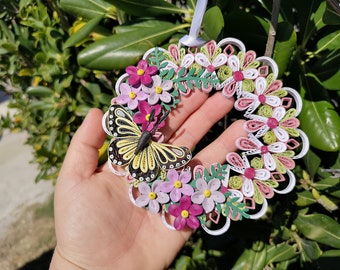 Paper Blossom Floral Wreath, Quilled Paper Wreath, Unique Wreath Arrangement, Spring Butterfly Wreath, Handmade Home Decor, Birthday Gift