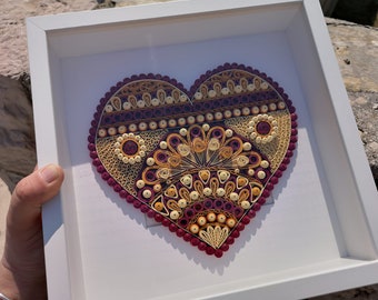 Paper Quilled Heart Mandala Framed Art, Quilling Wall Decor, Unique Modern Home Decoration, Meditation Family Handmade All Occasion Presents