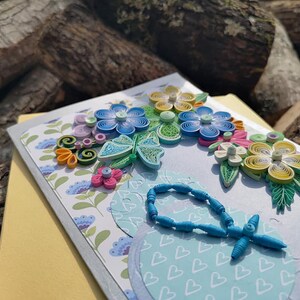 Quilled Paper Card, Handmade Floral Rosary Design, Unique Anniversary Card, Birthday, Wedding image 8