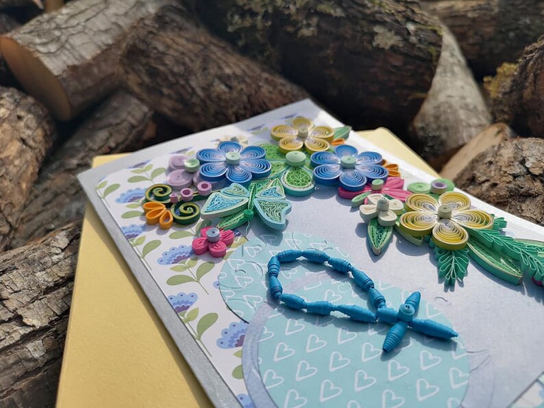 Quilled Paper Card, Handmade Floral Rosary Design, Unique Anniversary Card, Birthday, Wedding image 8