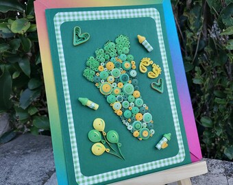 New Baby Quilled Card, Handmade Footprint Design in Green & Yellow, Paper Shower Congratulations Card